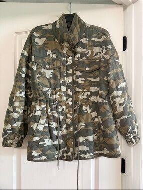 bagatelle Olive & Khaki Camo Quilted Drawstring Utility Jacket